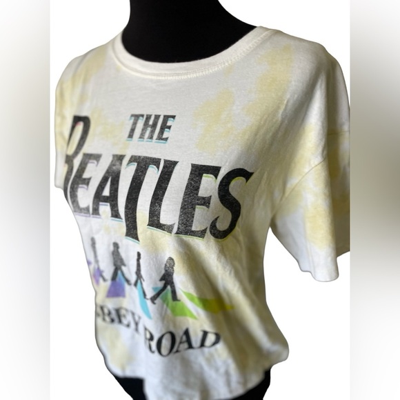 The Beatles Abbey Road Yellow & White Tie Dye Cropped Tee, Size Small - Picture 3 of 5